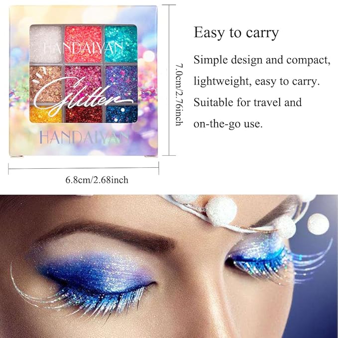 Glitter Eyeshadow Palette - Shimmer Purple Pink Blue Colorful Eyeshadow, Lip Face Eye Glitter Makeup - Lasting Waterproof High Pigmented Eye Shadow for Girl Women