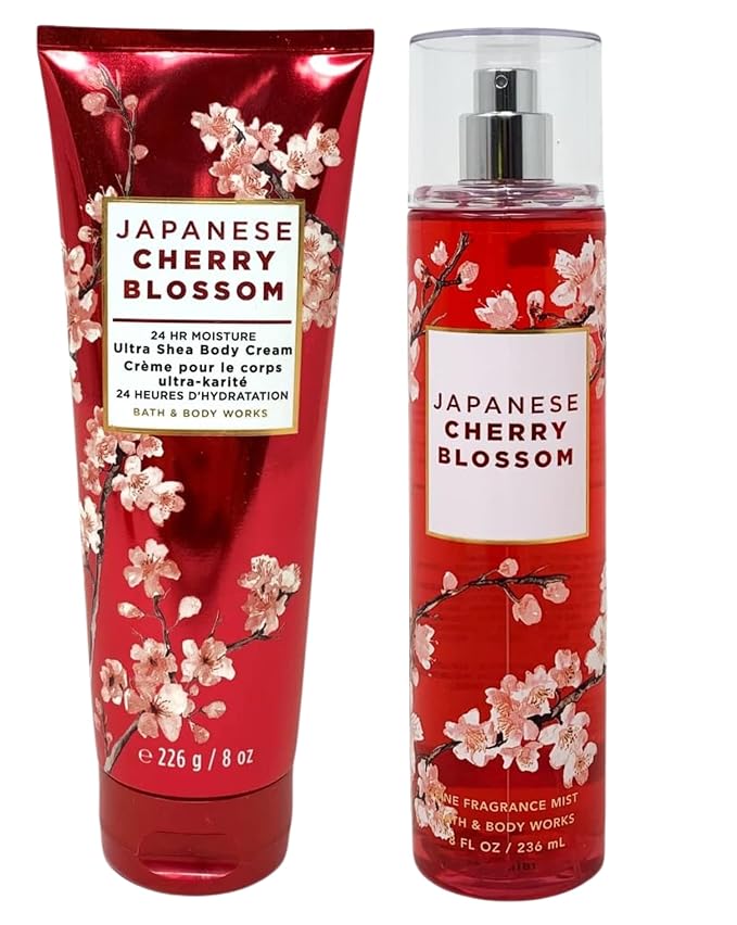 Bath & Body Works Fine Fragrance Mist & Ultra Shea Body Cream Japanese Cherry Blossom 2 Piece Set Full Size 8oz.