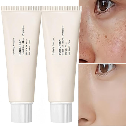 Relief Sun Rice+ & Organic Sunscreen SPF50+ - Premium Korean Formula PA++++ Rice Sunscreen with Probiotics SPF50+ - UV Defense Suited for All Skin Types 50ml 2 Pack