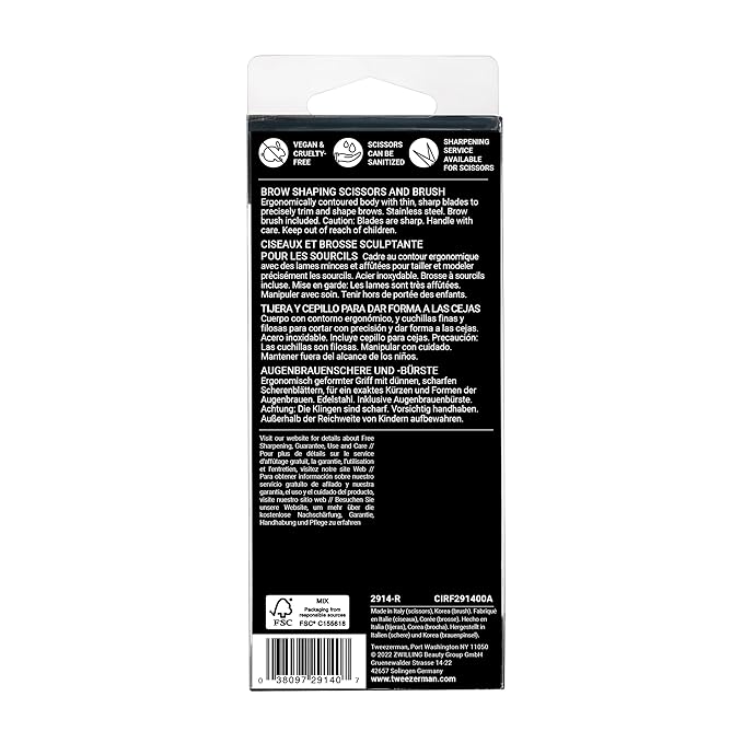 Tweezerman Brow Shaping Scissors and Brush - Stainless Steel Eyebrow Trimming Scissors for Women and Men