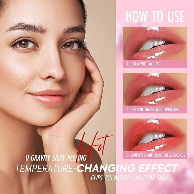 VANERIA Color Changing Lip Gloss,Clear to Pink,Fruit Flavoured Lip Changing Lip Gloss,PH Lip Color,Long Lasting Moisturizing(3.5ml/0.11Fl.Oz) (Oranges)