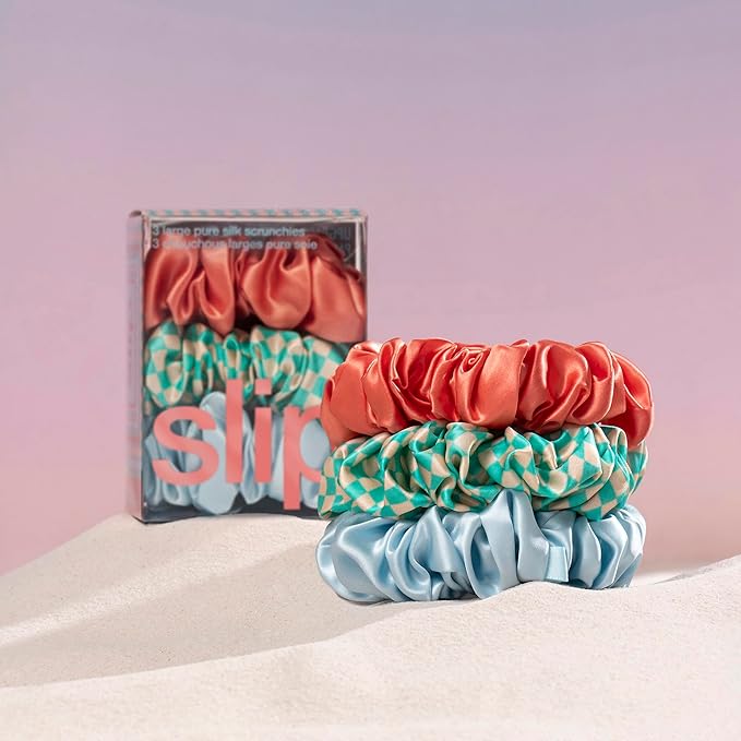 slip Silk Large Hair Scrunchies - Sea Mist - 100% 22 Momme Mulberry Silk Hair Ties for Women - Luxurious Elastic Set (3 Hair Scrunchies)