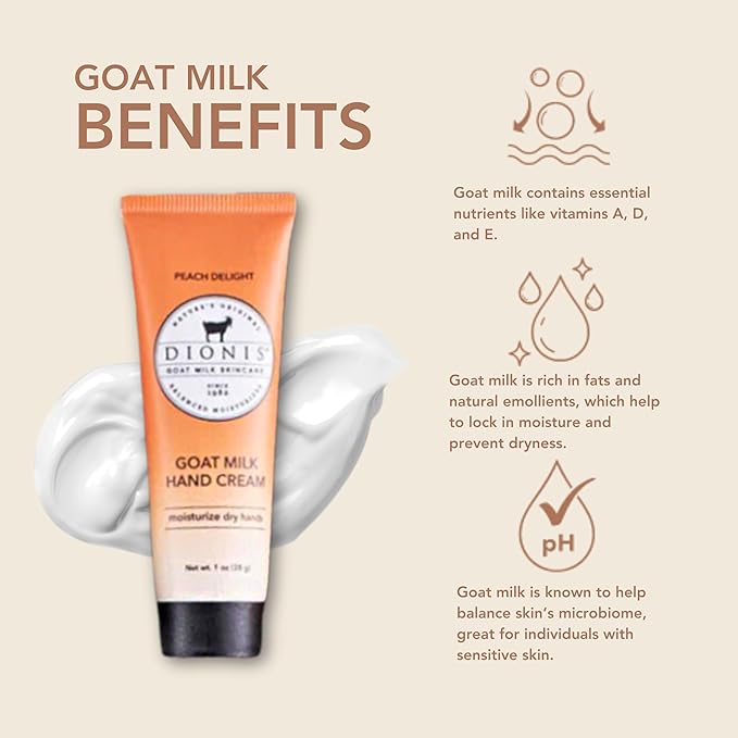 Dionis - Goat Milk Skincare Scented Hand Cream (1 oz) Set of 6, Moisturizing Lotion for Dry Skin, Good for Sensitive Skin, Cruelty-free and Paraben-free (Peach Delight)