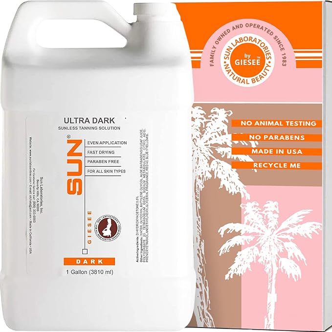 Sun Laboratories By Giesee Ultra Dark Spray Tan Solution 1 Gallon - Self Tanner Spray Bottle Kit with Tanning Lotion, Face Tanner, and Non-Toxic Tanning Lotion, Ideal for Sunless Tanning