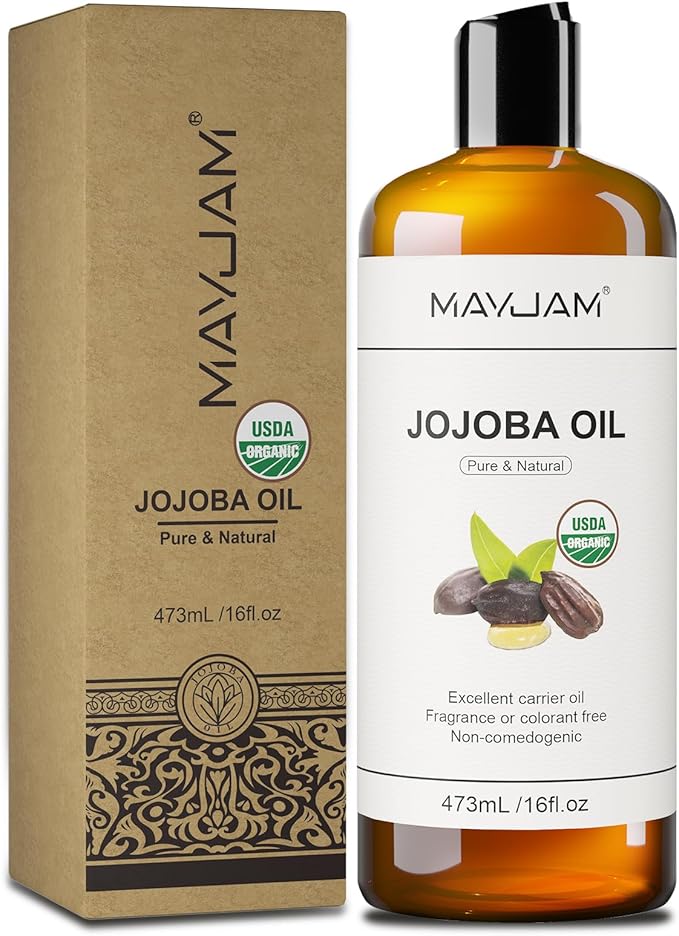 Jojoba Carrier Oil for Skin Pure Massage Oils 16 fl.oz.Cold Pressed Unrefined Natural Jojoba Oil for Hair,Face Body,Ear Stretch,Nails,Deeply Moisturizing for Essential Oils Mixing