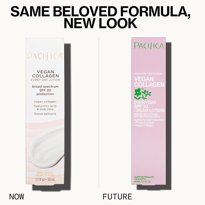 Pacifica Face Moisturizer - Vegan Collagen Face Lotion SPF 30 Broad Spectrum Sunscreen Every Day Face Lotion, UVA/UVB Protection for All Skin Types, Lightweight, Hydrating, Cruelty Free