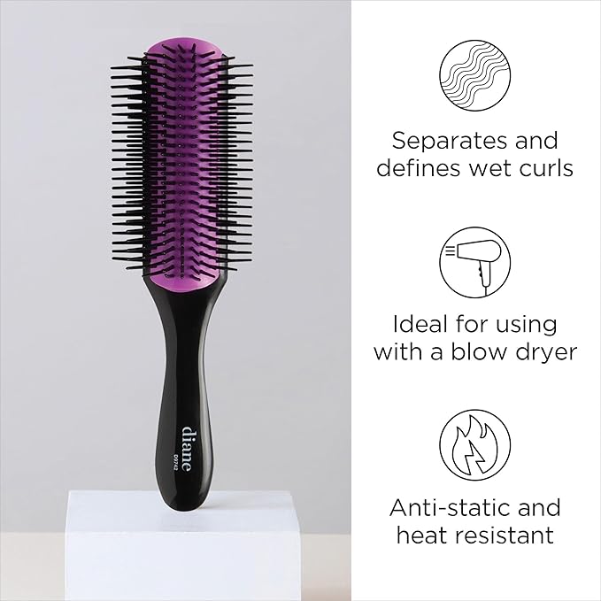 Diane Nylon Pin Styling Hair Brush for Detangling, Separating, Shaping and Defining Wet Thick or Curly Hair, Glides Through Tangles with Ease (Pack of 2)