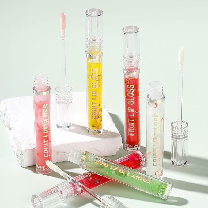 6 Pcs Fruity Lip Oil, Hydrating Moisturizing Shiny Lip Glaze, No Sticky Hydrating Lip Gloss Tinted Lip Balm, Lightening Lip Lines, Anti-Dry Cracking Lip Gloss Strawberry Kiwi Cosmetics Lip Care