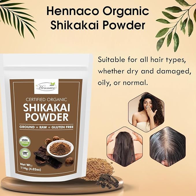 hennaco Organic Shikakai Powder| Acacia concinna Powder| Natural (4 OZ) 114 G