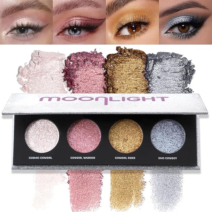 Shiny Shimmer Highlight Eye shadow Palette 4 Colors, Cosmetics Shimmer Eyeshadow Palette, Cruelty-Free and Vegan Formula, Glitter Shimmer Eyeshadow for Professional Makeup Kit (B#), Sparkly02