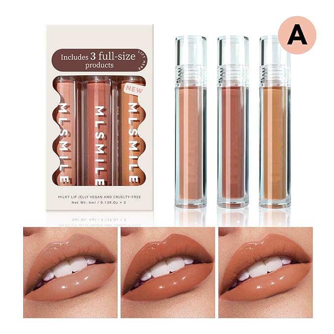 3Pcs Lip Gloss Collection Makeup Set, Shimmery Smooth Lip Glosses for for Girls Women, Soft Liquid Long Lasting Lip Glosses Set with Rich Varied Colors 01