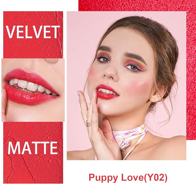 Oulac Coral Red Creamy Matte Lipstick, Soft Satin Finish Lipsticks for Women with Moisturising Formula, Rich Color, Highly Pigmented Enriched with Rose Oil, Vegan & Cruelty-Free| 3.6g (Y02)