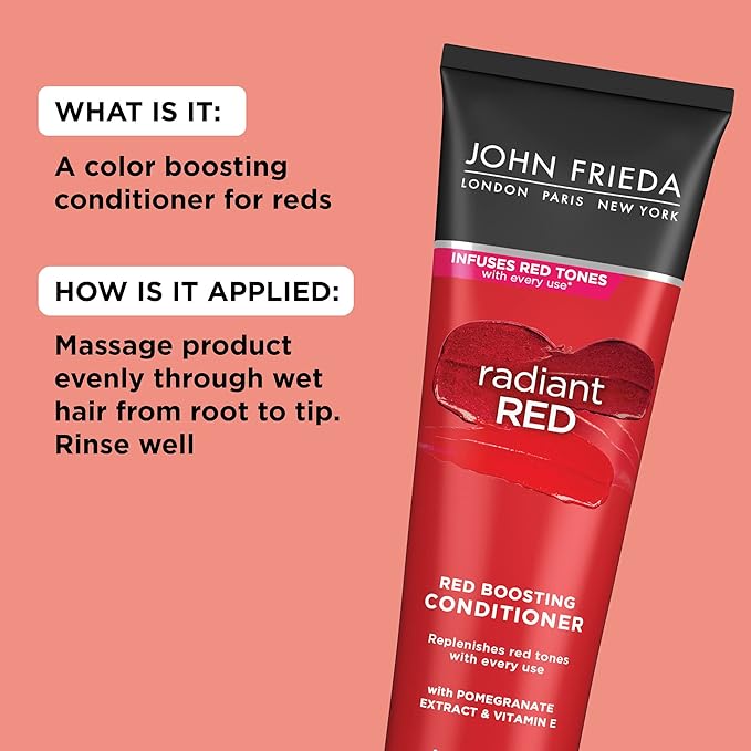John Frieda Radiant Red, Color Boosting Conditioner, Hydrates and Enhances Red Tones with Pomegranate Extract and Vitamin E for Natural or Color-Treated Hair, 8.3 Oz