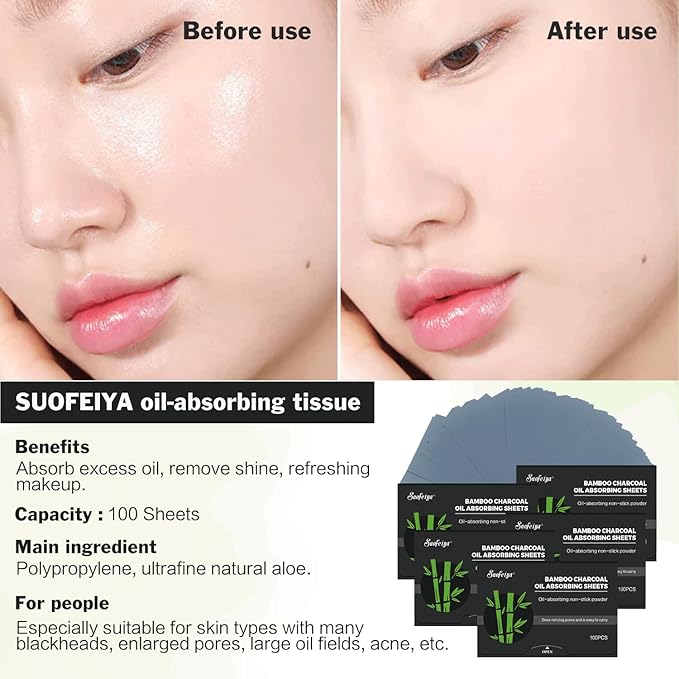 Natural Bamboo Charcoal Oil Absorbing Tissues - 6pk/600