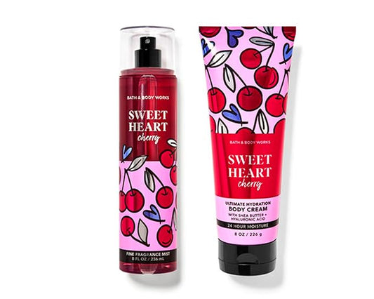 BBW - Bath and Body - SweetHeart Cherry - 2 pc Bundle - Duo - Fine Fragrance Mist 8 oz. ULtimate Hydration Body Cream 8 oz. - 2 Piece Set