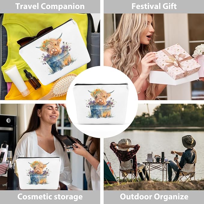 Western cosmetic bag highland cow