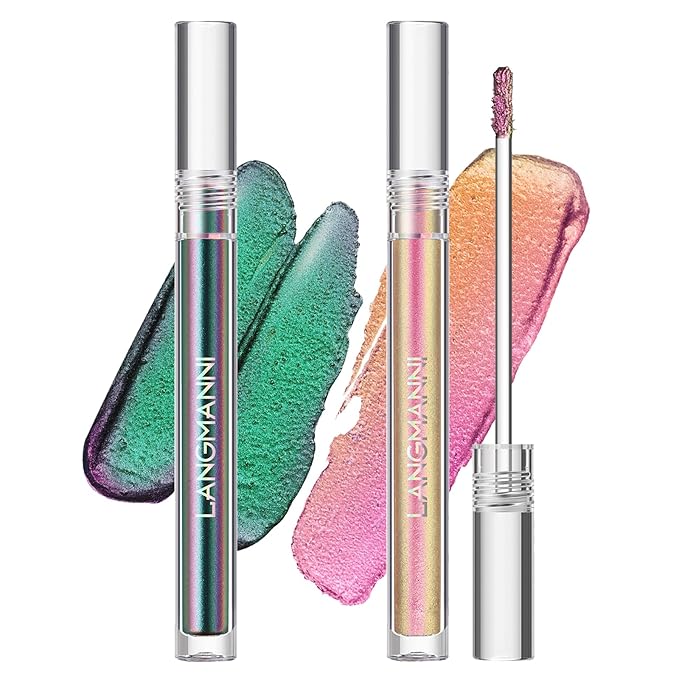 Jolilab Metallic Liquid Chameleon Eyeshadow, Multi-Dimensional Eye Looks, Long-lasting Holographic Glitter Multichrome Eyeshadows Makeup (#Peacock+#GX002)