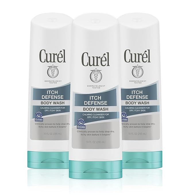 Curel Itch Defense Calming Daily Cleanser, Body Wash, Soap-free Formula, for Dry, Itchy Skin, with Hydrating Jojoba and Olive Oil, 10 Oz, Pack of 3