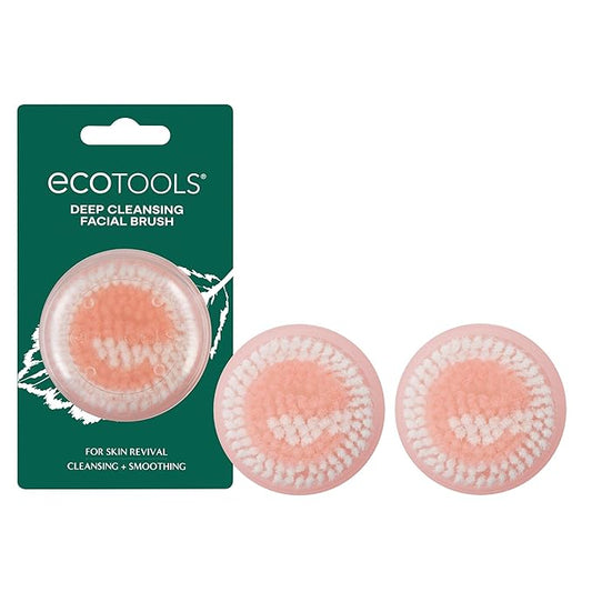 EcoTools Mini Facial Cleansing Brush, Infused with Citrus, Boosts Collagen, Safe for Sensitive Skin, Exfoliates & Clean Pores, Travel Sized, Ecofriendly, Vegan & Cruelty-Free, 2 Count