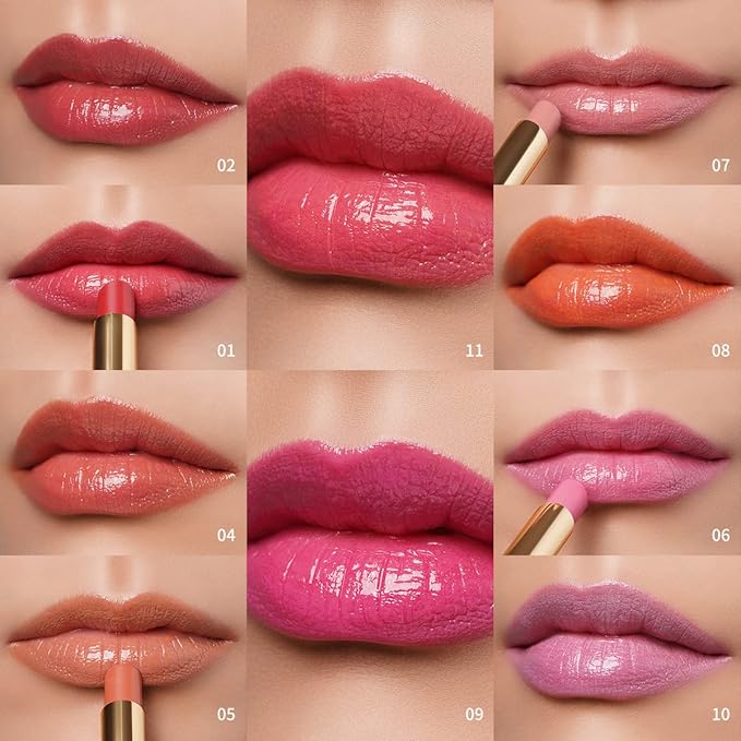 Oulac Moisture Shine Lipsticks Set - Red Orange Purple 3Pcs | Ultra Hydrating Juicy & Glossy, Soild Lip Gloss, Lightweight Smooth, Natural Look Best for Dry, Cracked and Chapped Lips, Vegan (05+06+07)
