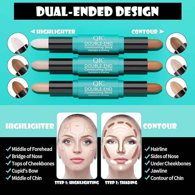 MEICOLY 2-in-1 Highlighter Contour Stick,Cool Toned Contour Stick,Makeup Shaping Stick,02