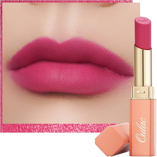 Oulac Rose Pink Matte Lipstick for Women, Lipstick & Blush Duo,Soft Creamy Satin Finish Lipsticks, Moisturising Formula, Rich Color Lips, Highly Pigmented, Rose Oil, Vegan & Cruelty-Free| 3.6g (Y07)