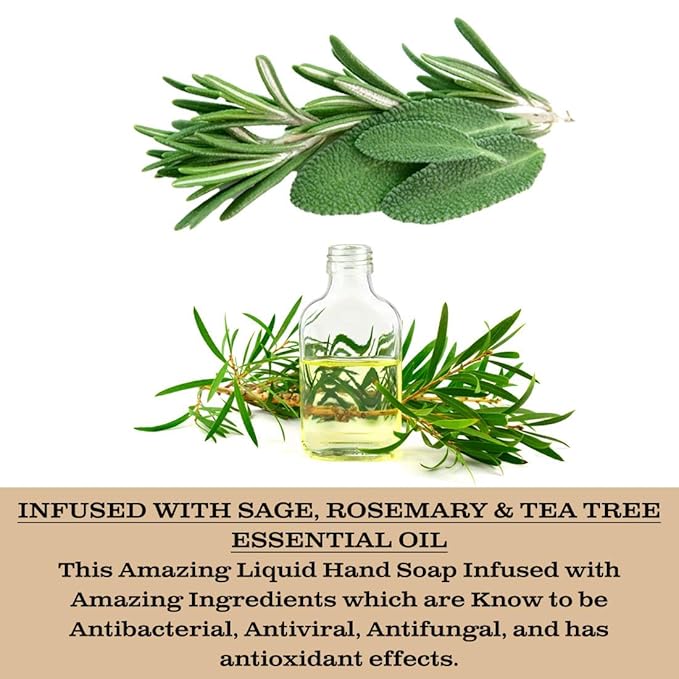 Olivia Care Antibacterial Hand Soap - Infused with Sage & Tea Tree Oil & Orange Blossom Fragrance, Cleansing, Germ-Fighting, Moisturizing Hand Wash for Kitchen & Bathroom - 18.5 fl oz