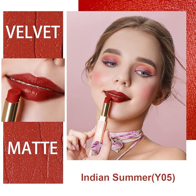 Oulac Red Creamy Matte Lipstick, Soft Satin Finish Lipsticks for Women with Moisturising Formula, Rich Color, Highly Pigmented Enriched with Rose Oil, Vegan & Cruelty-Free| 3.6g (Y05)