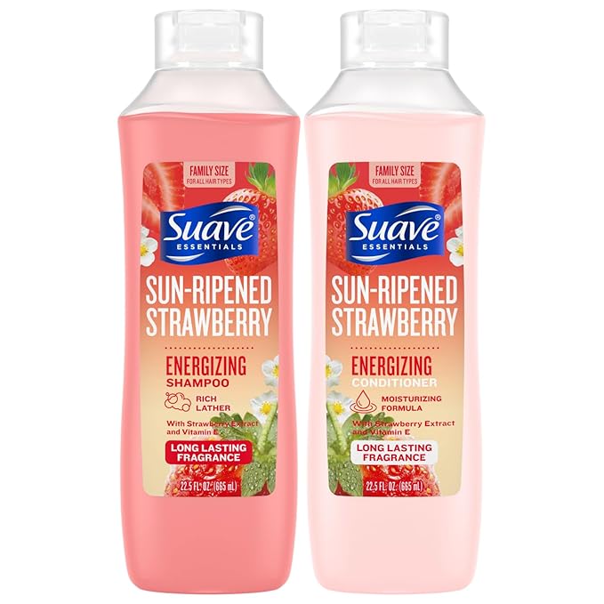 Suave Shampoo & Conditioner Set, Sun-Ripened Strawberry – Everyday Energizing Formulas with Strawberry Extract & Vitamin E, 22.5 Oz Ea (2 Piece Set)