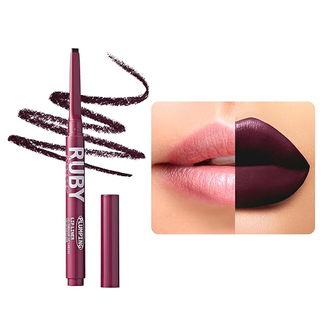 Ruby Kisses Plumping Effect Lip Liner, Semi Matte, Smudge Proof, High Pigment, Medium to Full Coverage Makeup, Precise Tip, Bold Color Lip Plumper