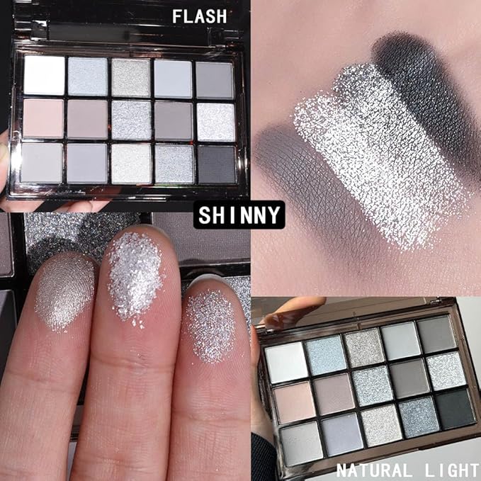 15 Colors Black Gray Silver Matte Shimmer Eyeshadow