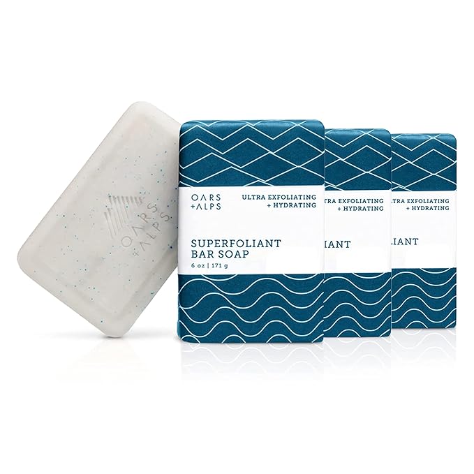 Oars + Alps Superfoliant Exfoliating Men's Bar Soap, Dermatologist Tested and Made with Clean Ingredients, Travel Size, 3 Pack, 6 Oz Each