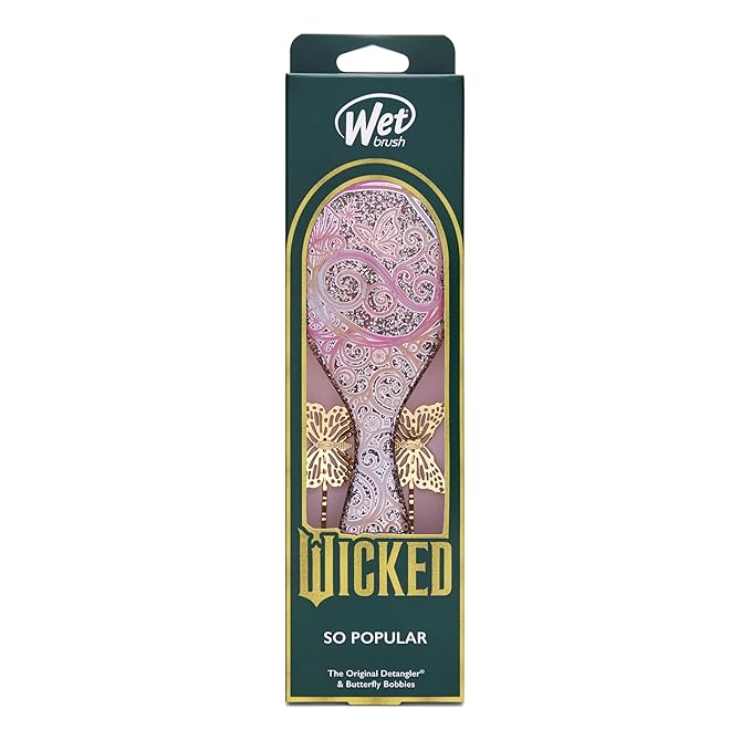 Wet Brush Original Detangler Hair Brush Glinda (Wicked) Kit - Ultra-Soft IntelliFlex Bristles - Detangling Brush Glides Through Tangles For All Hair Types (Wet Dry & Damaged) - 1 Brush & 2 Barrettes
