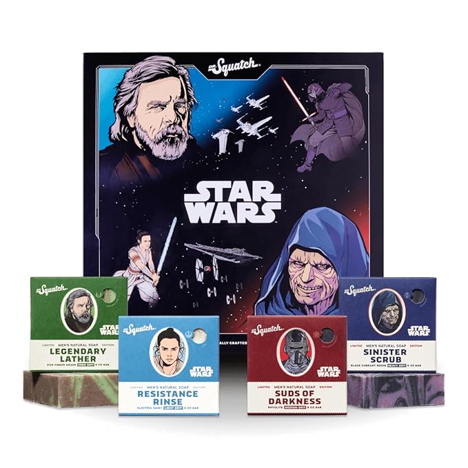 Dr. Squatch Soap Star Wars Soap Episode II - 4 Bar Bundle and Collector’s Box - Legendary Lather, Sinister Scrub, Suds of Darkness, Resistance Rinse