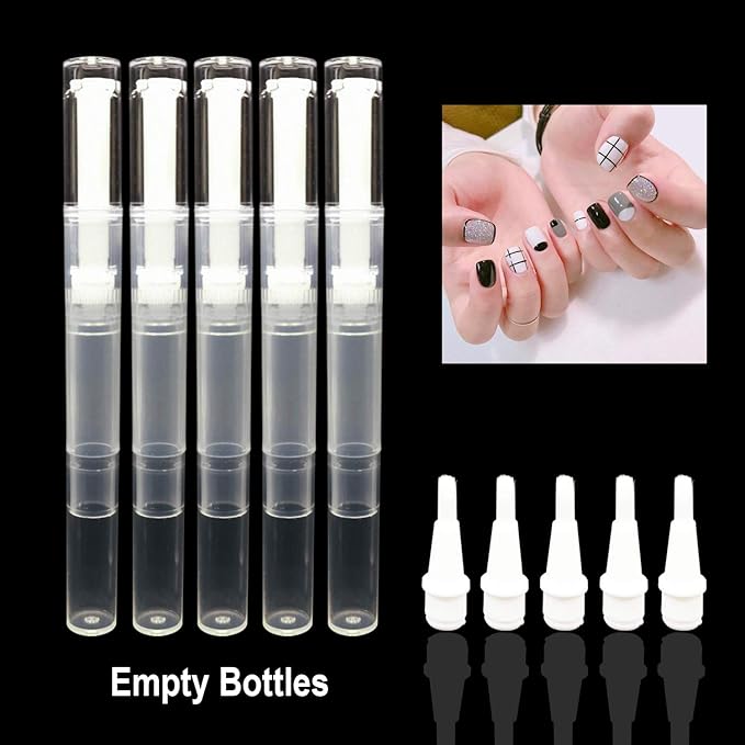 5 Pack 3 ml Transparent Twist Pens, Empty Nail Oil Pen with Brush Tip, Cosmetic Lip Gloss Container Applicators Eyelash Growth Liquid Tube (5x)