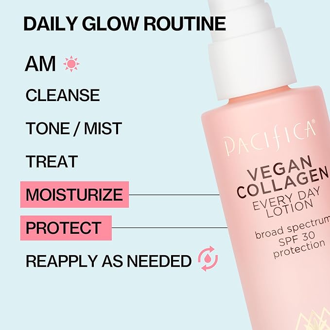 Pacifica Face Moisturizer - Vegan Collagen Face Lotion SPF 30 Broad Spectrum Sunscreen Every Day Face Lotion, UVA/UVB Protection for All Skin Types, Lightweight, Hydrating, Cruelty Free