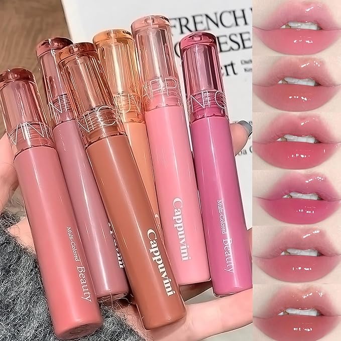 6 Colors Glasting Color Gloss, Lip-Plumping, Glossy, Natural Glasting