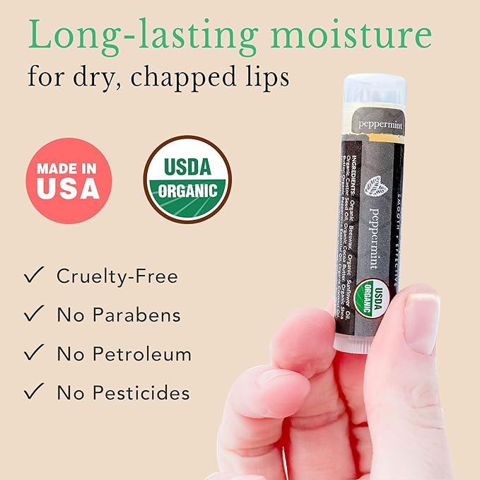 Organic Lip Balm Peppermint - 4 Pack Organic Lip Moisturizer