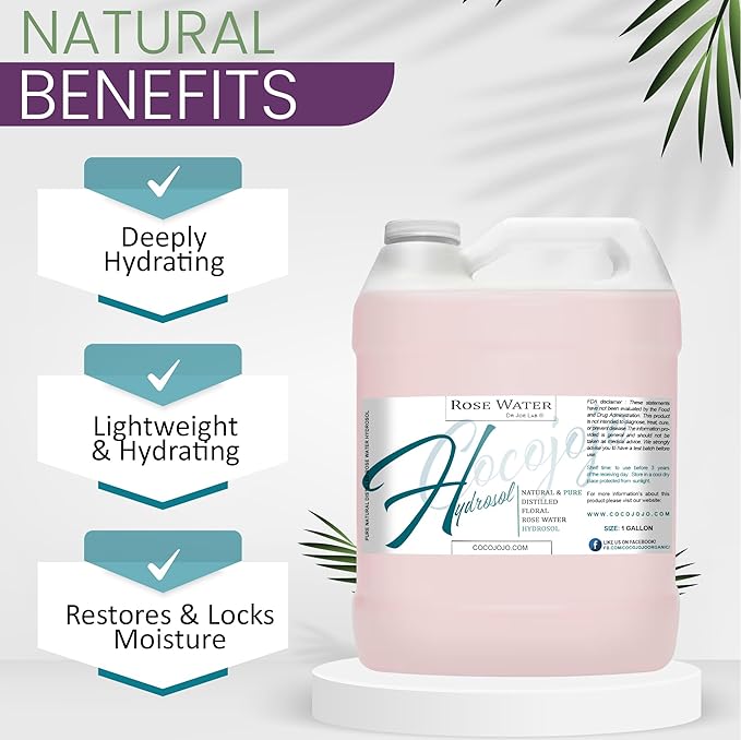 Rose Hydrosol Spray Cleansing Non GMO Facial Toner for Face Body Locs Rose Water Hydrating Face Mist, for Hydration Pure & Natural Hydrosol for All Skin Types - COCOJOJO - Bulk 128 OZ - 1 Gallon