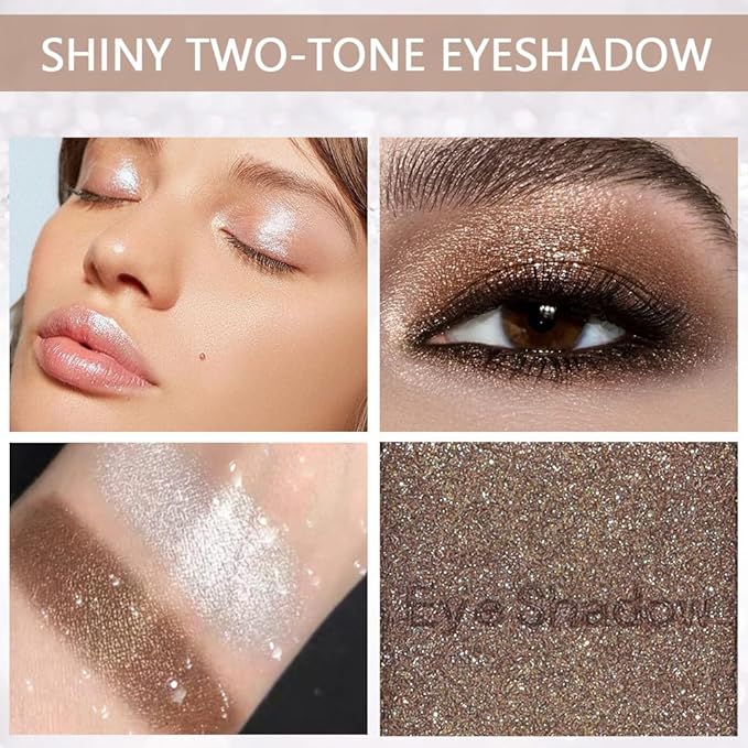 Double color eye shadow, Eyeshadows Creamy, high pigment eye makeup palette, matte shimmer metal eye shadow powder, Blendable, Ultra-Pigmented, Easy to Apply, Matte & Shimmer, (01)