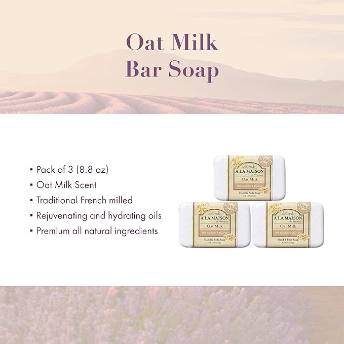 A LA MAISON Oat Milk Bar Soap - Triple French Milled Natural Moisturizing Hand Soap Bar (3 Bars of Soap, 8.8 oz Bar)