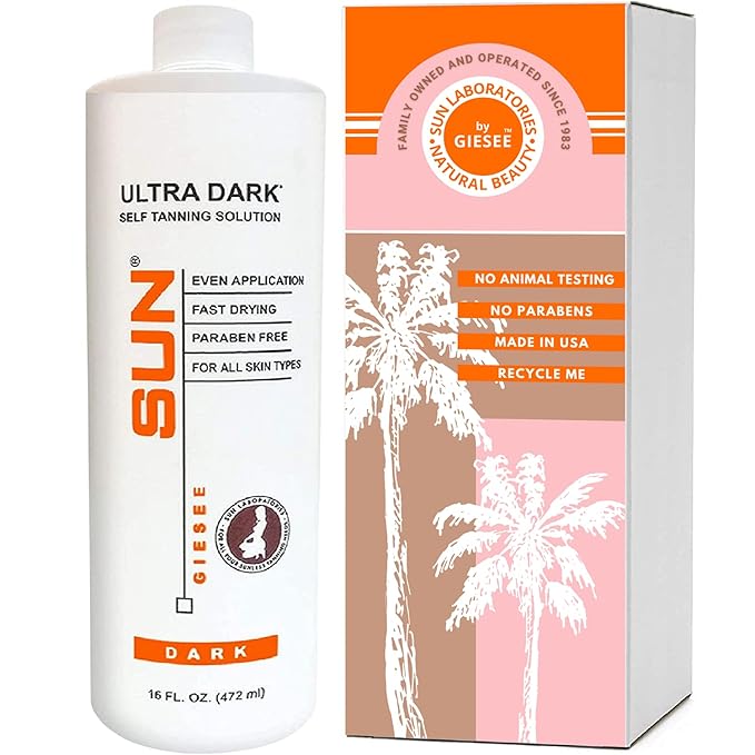 Sun Laboratories By Giesee Ultra Dark Spray Tan Solution 16 oz - Professional Airbrush Tanning Machine, Non-Toxic Self Tanner Kit
