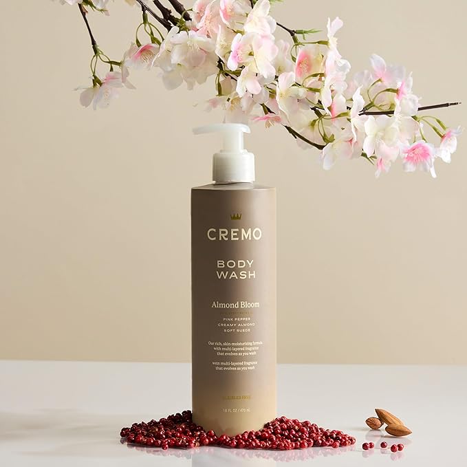 Cremo Skin Moisturizing Almond Bloom Women's Body Wash, Notes of Spicy Pink Pepper, Creamy Almond, and Soft Suede, 16 Fl Oz