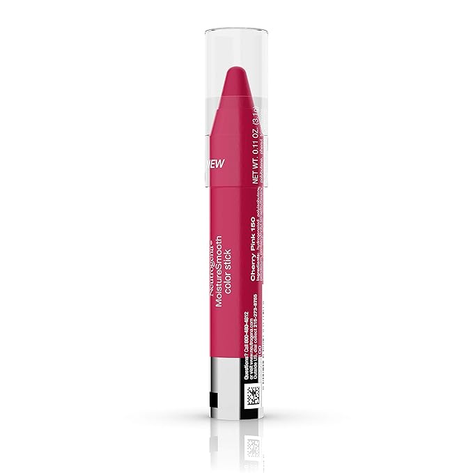 Neutrogena MoistureSmooth Color Stick for Lips, Moisturizing and Conditioning Lipstick with a Balm-Like Formula, Nourishing Shea Butter and Fruit Extracts, 150 Cherry Pink, .011 oz (Pack of 2)