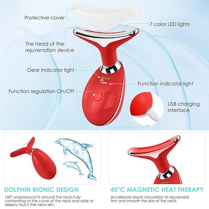 Red-Light-Therapy-for-Face and Neck, Face π² culpting Wand Facial Massager with 7 Color (Red)