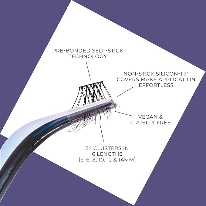 KISS imPRESS Falsies Long Lasting Self Adhesive Eyelashes, ‘Demi Bold’, 5 Day Extended Wear, 24 Medium Volume Lash Clusters (5,6,8,10,12, & 14mm), Precision Non-Stick Applicator