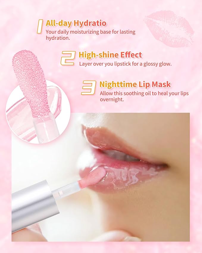 3Pcs Hydrating Lip Oil Set,High Moisturizing Lip Glow Hydrating