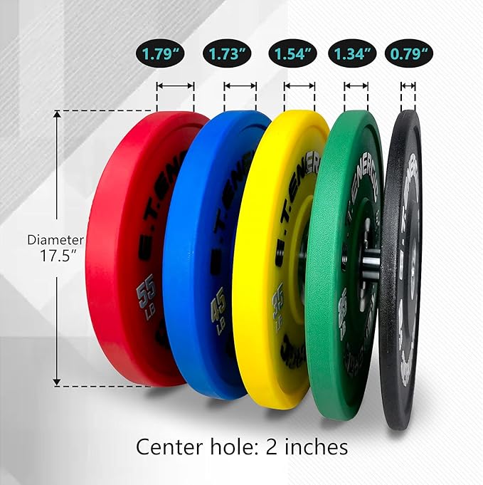 10LB/25LB/35LB/45LB/55LB Bumper Plates Odorless with 2" Opening Olympic