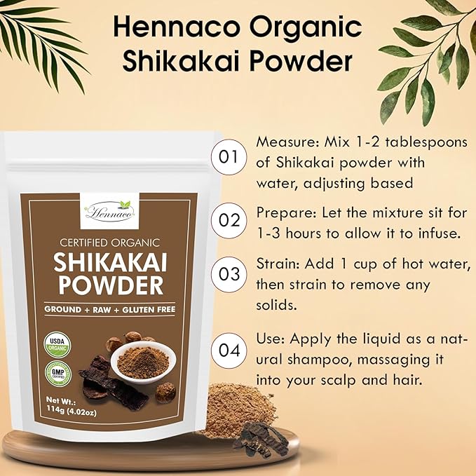 hennaco Organic Shikakai Powder| Acacia concinna Powder| Natural (4 OZ) 114 G