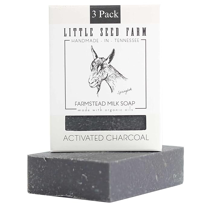 Little Seed Farm Organic Goat’s Milk Soap – 3 Pack of Activated Charcoal Facial and Body Bars – Handmade and Cruelty Free – Detoxifying and Deep Cleaning – Unscented for Sensitive Skin, Net Wt. 4.75oz